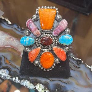 Native American Navajo handmade sterling silver spiny oyster turquoise ring